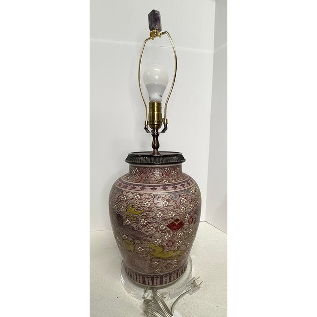 Mid 20th Century Asian Lamp With Acrylic Base For Sale In Houston - Image 6 of 13