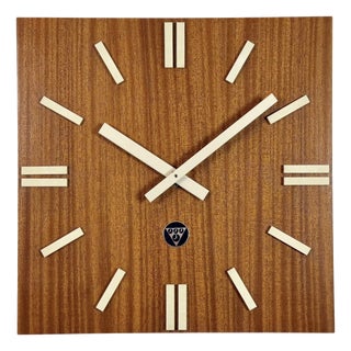Vintage Brown Wooden Wall Clock from Pragotron, 1980s For Sale