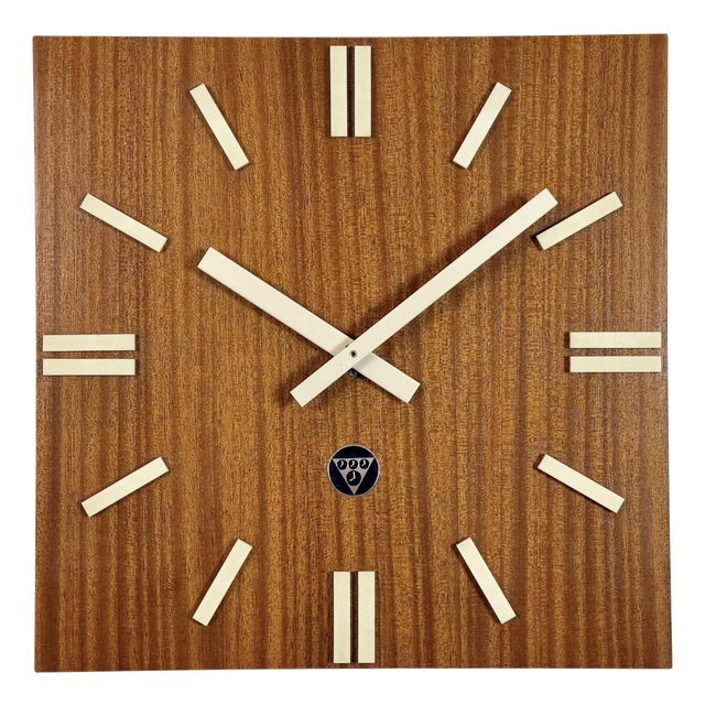 Vintage Brown Wooden Wall Clock from Pragotron, 1980s For Sale