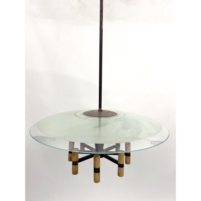 Mid-Century Modern Mid-Century Manner Curved Glass Disk Chandelier, Fontana Arte, Italy, 1950s For Sale - Image 3 of 17