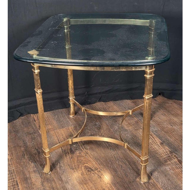 Mid-Century Modern 1960s Hollywood Regency or Late MCM Italian Brass and Glass Table For Sale - Image 3 of 12
