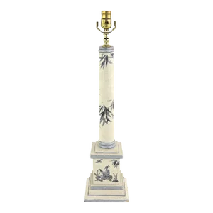 Vintage Obelisk Wooden Hand-Painted Chnoiseries Bamboo Column Table Lamp