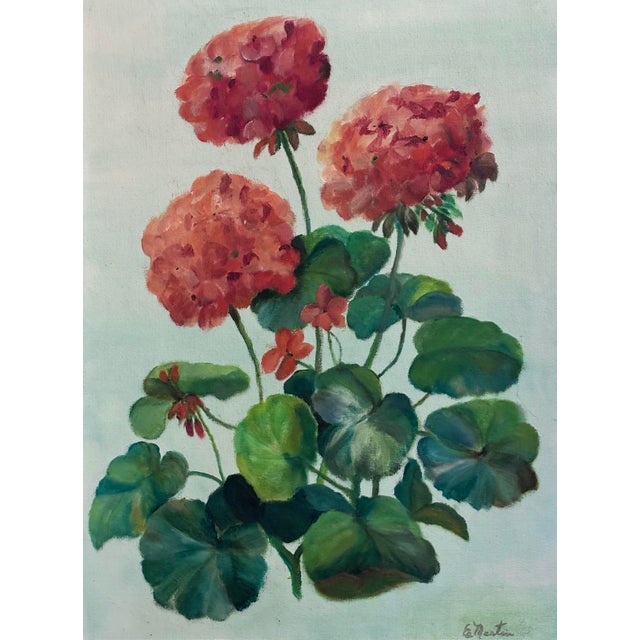 French Country Signed Midcentury Geranium Painting, Framed For Sale - Image 3 of 9