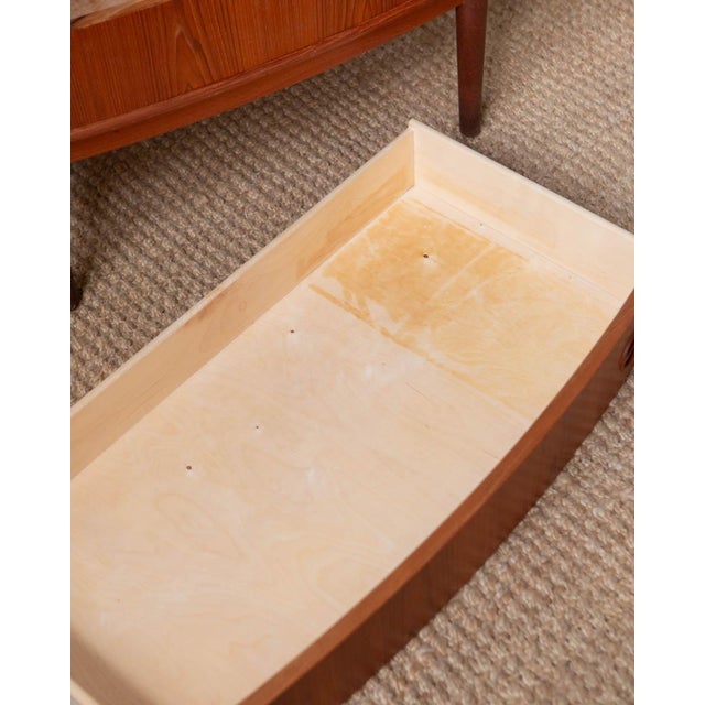 1960s Danish Teak Secretary Desk Attributed to Gunnar Falsig - Sliding Glass Doors For Sale - Image 11 of 18