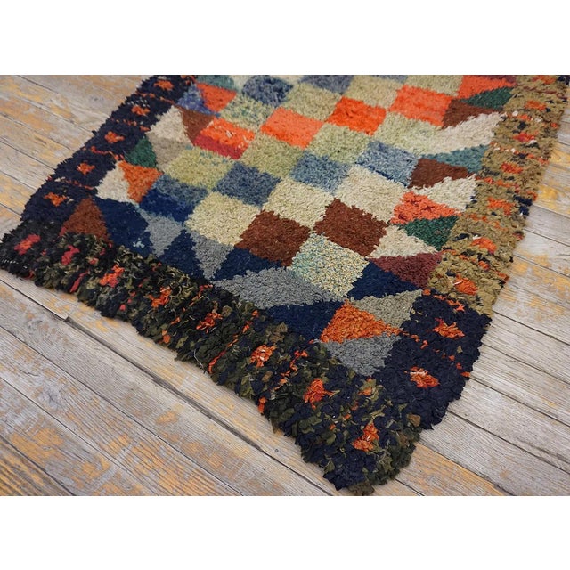 1890s Multicolor Geometric Antique American Hooked Rug 2'10" X 3'8" Knotted Wool Carpet For Sale - Image 10 of 11