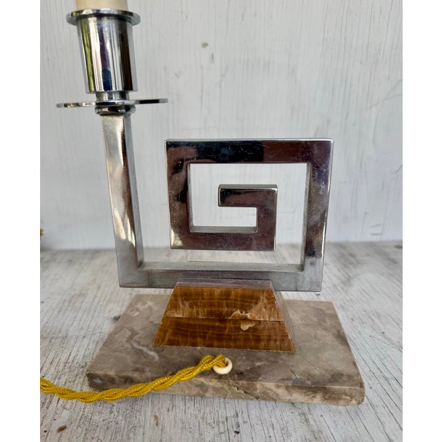 Elevate your space with this striking pair of Mid Century Modern marble and chrome table lamps, featuring the timeless...
