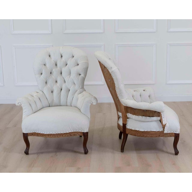 French Pair of 20th Century French High Back Chairs, Ready to Upholster For Sale - Image 3 of 12