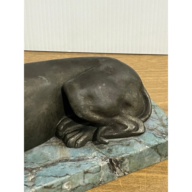 Bronze Vintage Bronze Sculpture of a Lying Greyhound Dog on a Marble Base For Sale - Image 8 of 8