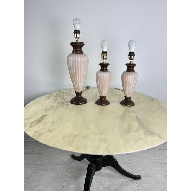 1960s Mid-Century Italian Wood and Ceramic Table Lamps, 1960s, Set of 3 For Sale - Image 5 of 9