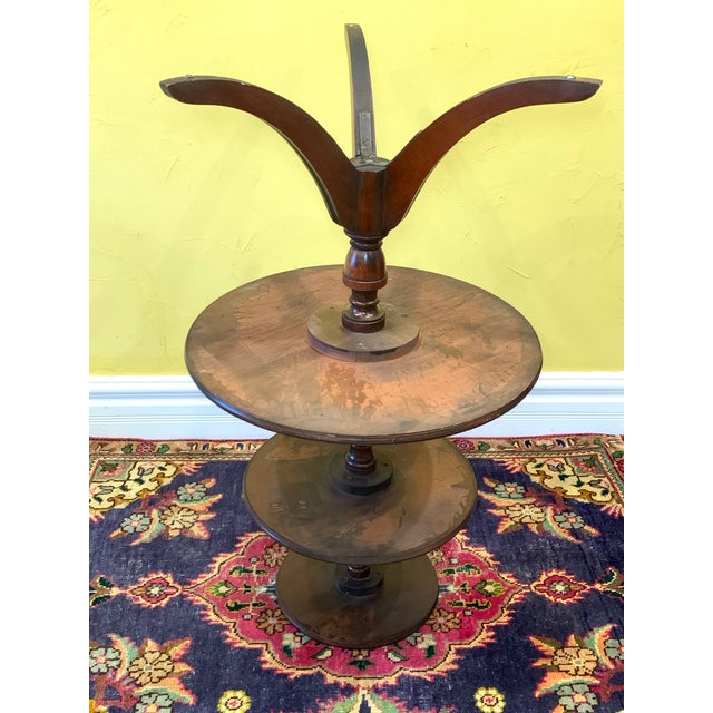 Antique 3 Tier Dumb Waiter Mahogany Wood Side End Table Butler Stand 38.5” For Sale In Columbus - Image 6 of 12