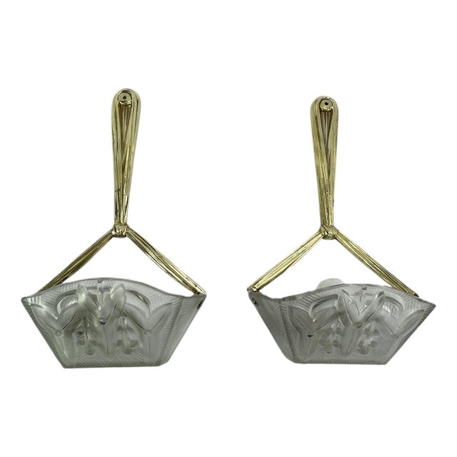 Art Deco Bronze Wall Sconces from Noverdy, 1930s, Set of 2 For Sale