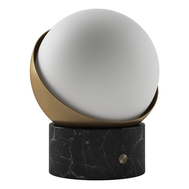 ORB Rechargeable Cordless LED Table Lamp, 3-Levels Brightness Touch Sensor Control, Black Marble / Brushed Brass For Sale