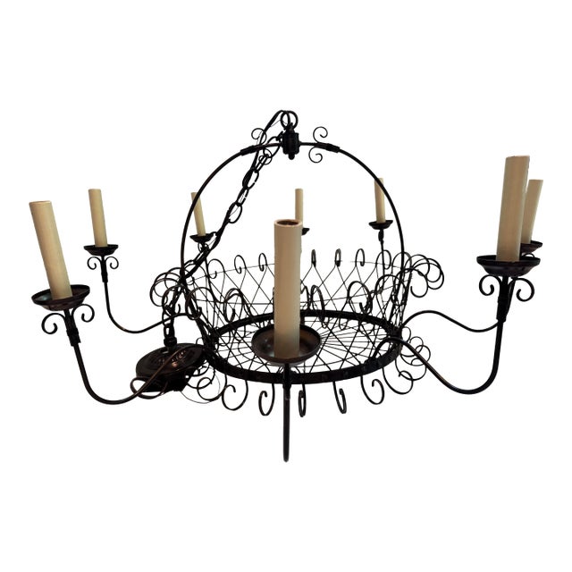Fabulous French Basket Style Wirework Chandelier-Eight Lights For Sale