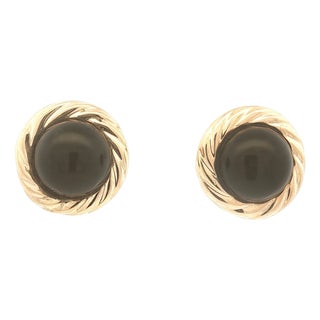 Late 20th Century Pair of Onyx and Gold Large Button Earrings For Sale