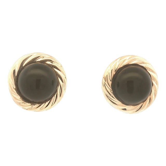 Late 20th Century Pair of Onyx and Gold Large Button Earrings For Sale