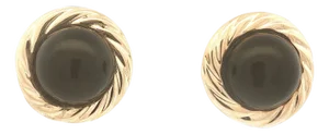 Late 20th Century Pair of Onyx and Gold Large Button Earrings
