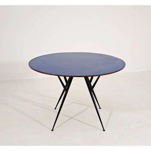 Round Table in Blue Glass, Wood and Black Metal, Italy, 1950s For Sale - Image 9 of 15