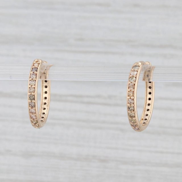 Modern New Nina Nguyen 0.64ctw Diamond Hoop Earrings 14k Yellow Gold Hinged Snap Top - 2 Pieces For Sale - Image 3 of 4