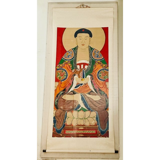 Antique Hand Painted Chinese Buddha Scroll Painting For Sale In Salt Lake City - Image 6 of 6
