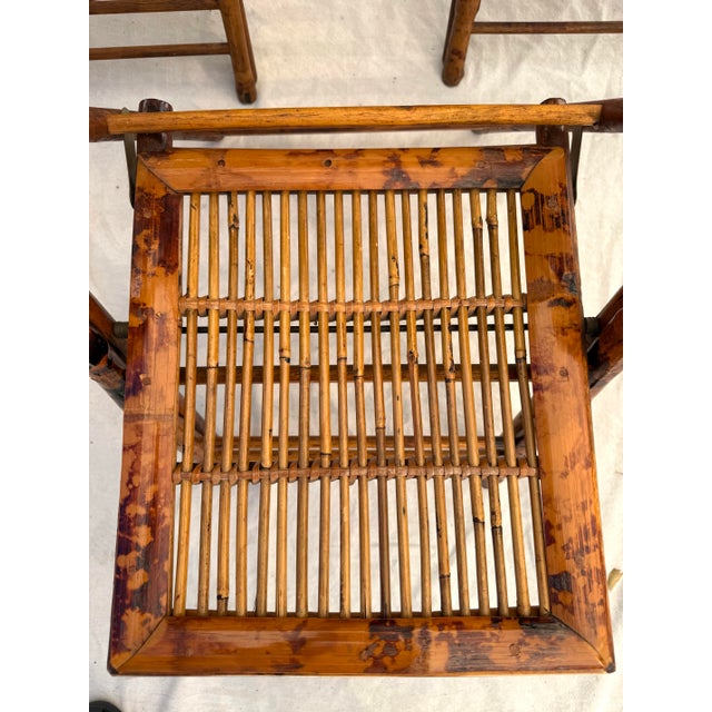 Mid-Century Modern 1960's Set of 6 Tortoiseshell Finish Bamboo Folding Chairs For Sale - Image 3 of 10