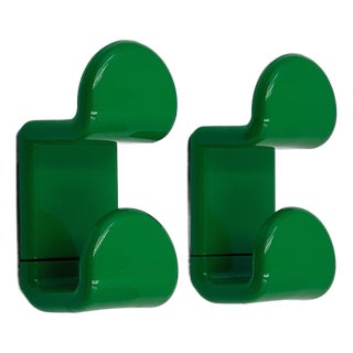 Green Coat Hooks by Ambrogio Rossari for Gedy, Italy, 1970s, Set of 2 For Sale