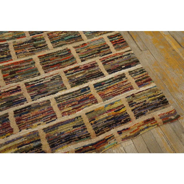 1930s Multicolor Geometric Folk Art Antique American Hooked Rug 3'3" X 3'10" Handknotted Wool Carpet For Sale - Image 10 of 11