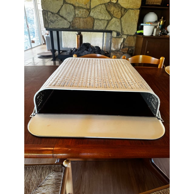 Mid-Century Modern Mid 20th Century Wall-Mounted Woven Laundry Basket With Metal Lid For Sale - Image 3 of 10