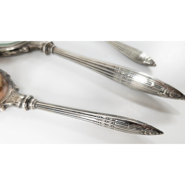 20th Century American Sterling Silver Art Deco Style Dresser Set With Mirror and Brush For Sale - Image 9 of 11