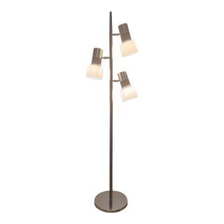Vintage 1960s Midcentury 3-Light Floor Lamp Attributed to Gerald Thurston for Lightolier ~ Silver and Brown Floor Lamp With 3-Way Switch For Sale