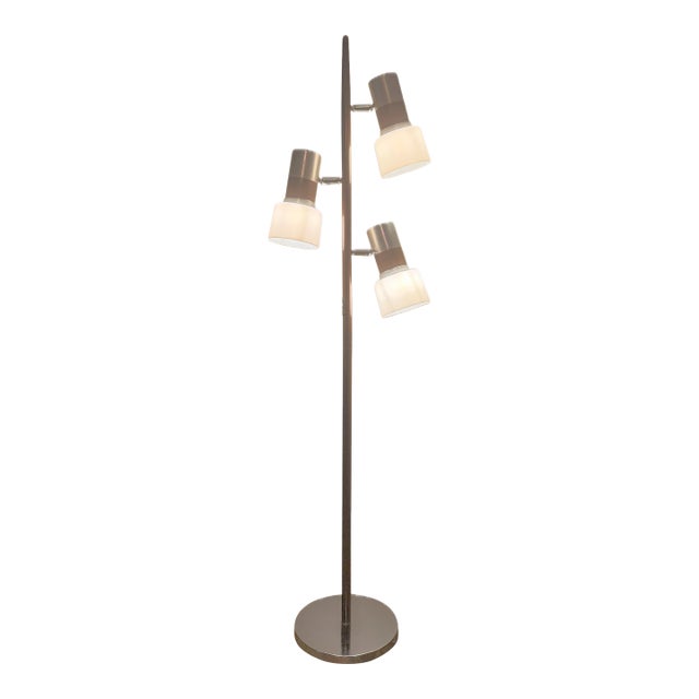 Vintage 1960s Midcentury 3-Light Floor Lamp Attributed to Gerald Thurston for Lightolier ~ Silver and Brown Floor Lamp With 3-Way Switch For Sale