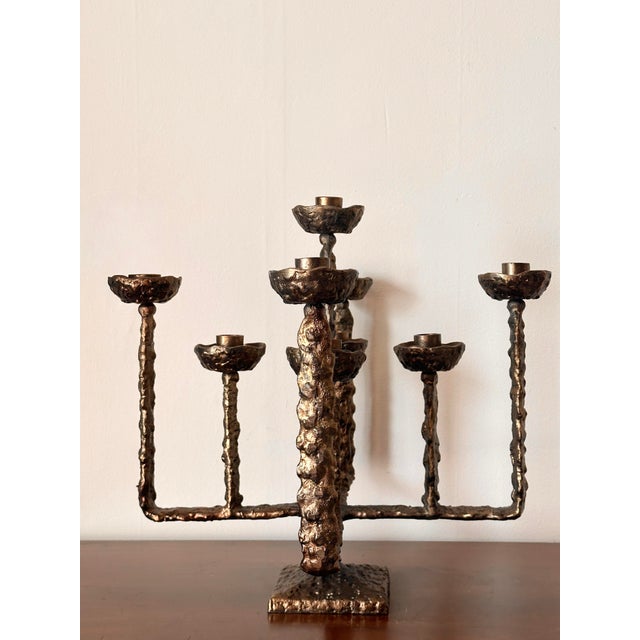 Metal Vintage Brass Brutalist 9 Candle Candleabra 18 X 18 X 18, in the Style of Pieter Adam For Sale - Image 7 of 11