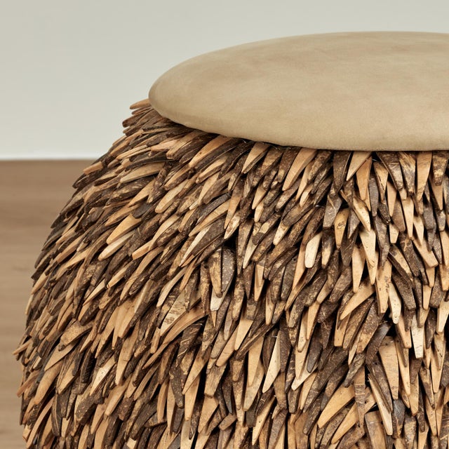 Brown Pair of Vintage Palecek Leather and Suede Ottomans For Sale - Image 8 of 12