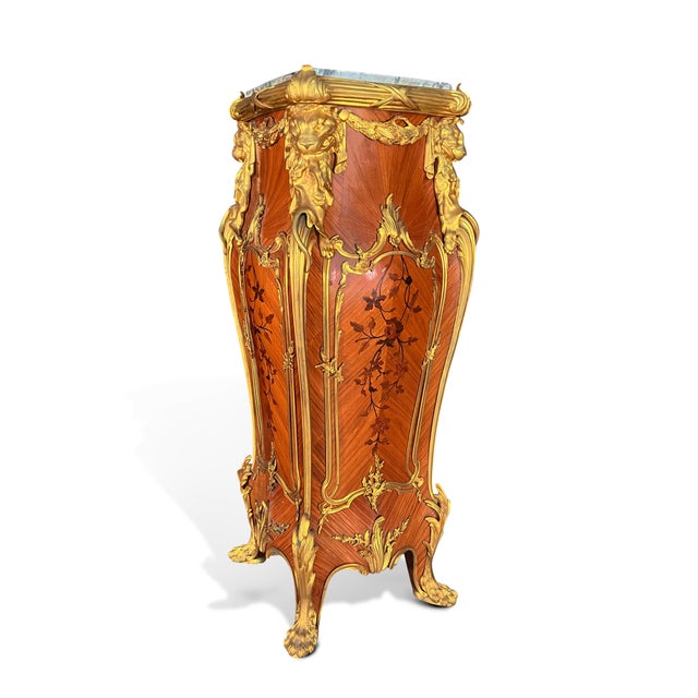 Pair of French Ormolu Mounted Kingwood Pedestals After François Linke – 20th Century Louis XV Style Offered for sale is an...