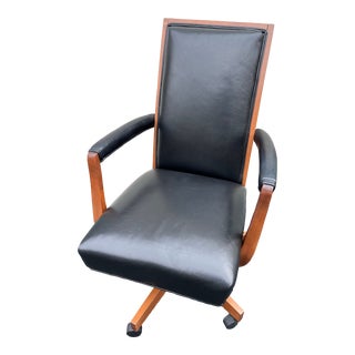 Ethan Allen Rolling Swivel Leather Office Chair For Sale