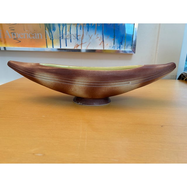 Brown Vintage Canoe Shape Ikebana Vase With Footed Base For Sale - Image 8 of 9