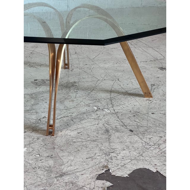 Brass Vintage Brass and Octagonal Glass Coffee Table by Roger Sprunger for Dunbar For Sale - Image 8 of 9