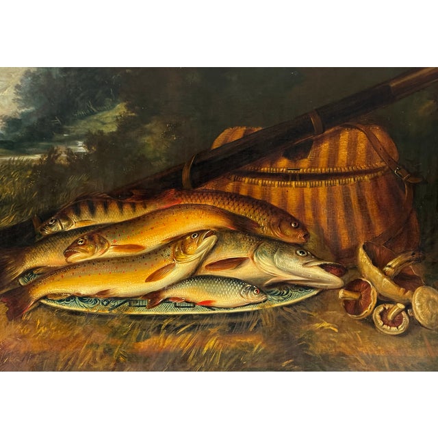 Hl Rolfe, Still Life with Fish, 1800s, Oil on Canvas For Sale - Image 7 of 7