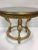 Original retail $2528, elegant empire style gold leaf and glass end table, three caryatids, showroom floor sample, made in...