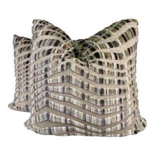 Opuzen "Tazza Velvet" in Granite 22" Pillows-a Pair For Sale