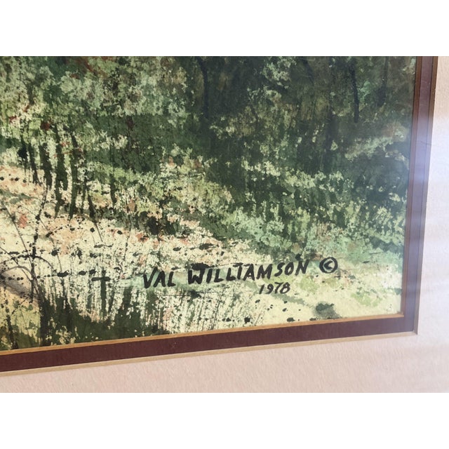 1970s Val Williamson 1978 Original Watercolor Barn and Wagon Landscape, Signed and Framed For Sale - Image 5 of 5