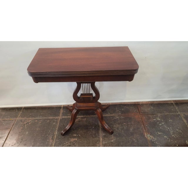 Burgundy Antique 1920s Mahogany Duncan Phyfe Game Table Harp Style American Federal For Sale - Image 8 of 8