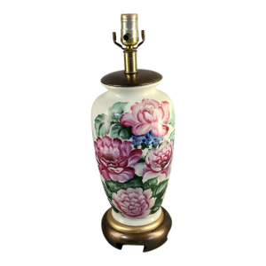 Vintage Frederick Cooper Hand Painted Peonies Signed Floral Table Lamp