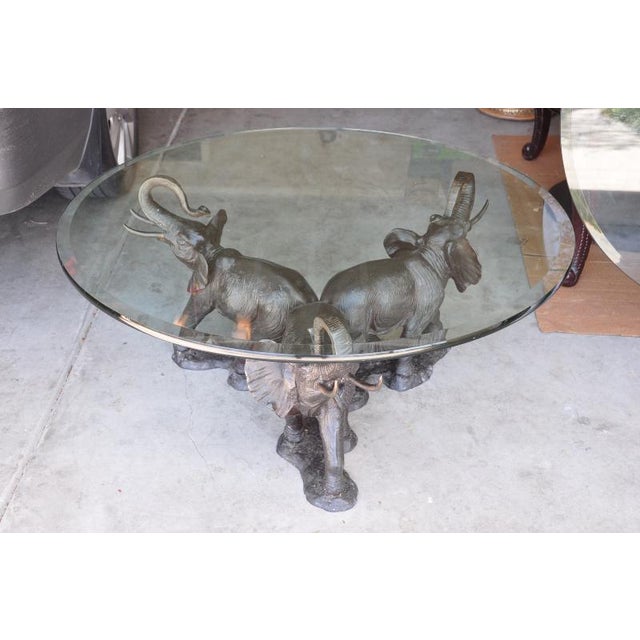 Three Elephant Bronze Sculpture Base Coffee Table With Glass Top Chairish