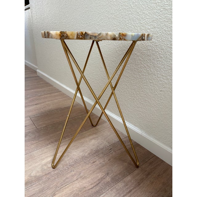 Brazilian Natural Agate Inlay Round Accent Table For Sale - Image 4 of 9