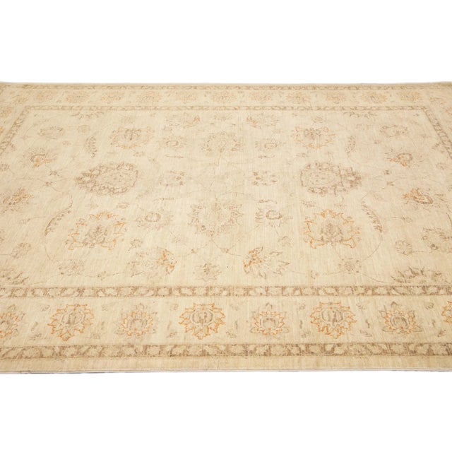 2010s Beige Modern Oushak Handmade Floral Designed Wool Rug For Sale - Image 5 of 11