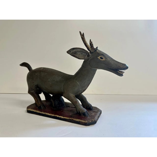 Antique Balinese Carved Wood Deer Sculpture For Sale - Image 4 of 8