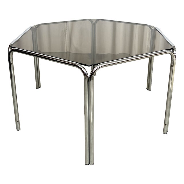 Chrome and Hexagonal Glass Dining Table, 1970s For Sale
