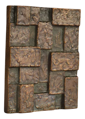 Architectural Push and Pull Door Handle in Bronze with Cubist Relief, 1970s