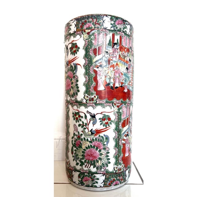 Mid 20th Century Rose Medallion Porcelain Umbrella Stand For Sale - Image 5 of 10