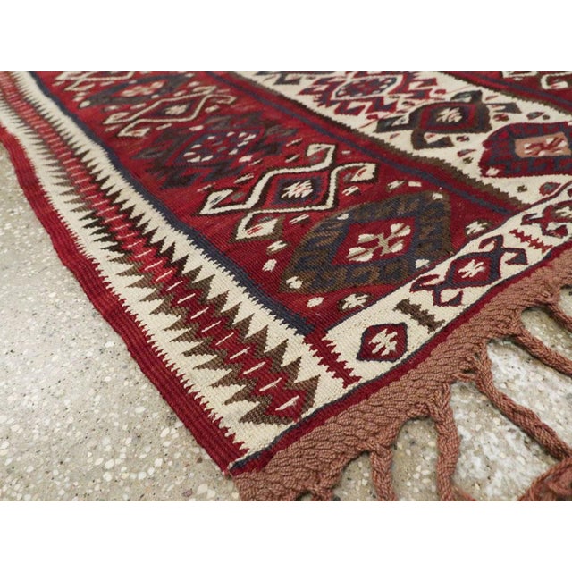 Brick Red Galerie Shabab Collection Tribal Mid-20th Century Handmade Turkish Flat-Weave Kilim Throw Rug For Sale - Image 8 of 9